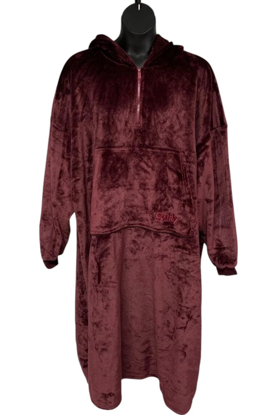 The Comfy Dream Long Quarter Zip Wearable Blanket Burgundy -